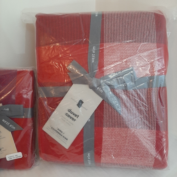 *West Elm Modern Plaid King Duvet Cover & 2 Euro Shams - Picture 2 of 11